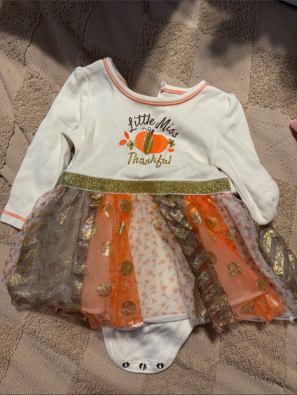 Baby Starters White Bodysuit with Orange & Gold Tulle Skirt